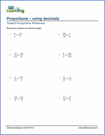 Proportions Practice Worksheets