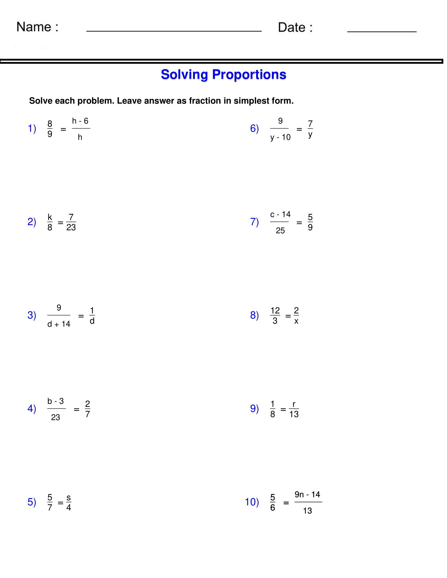 Proportions Worksheets Worksheets Library