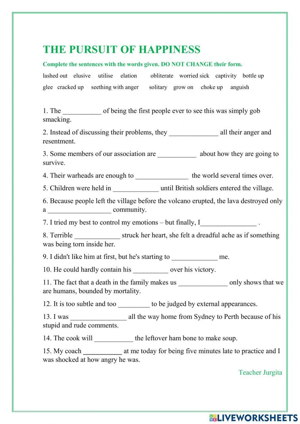 Pursuit Of Happiness Worksheet