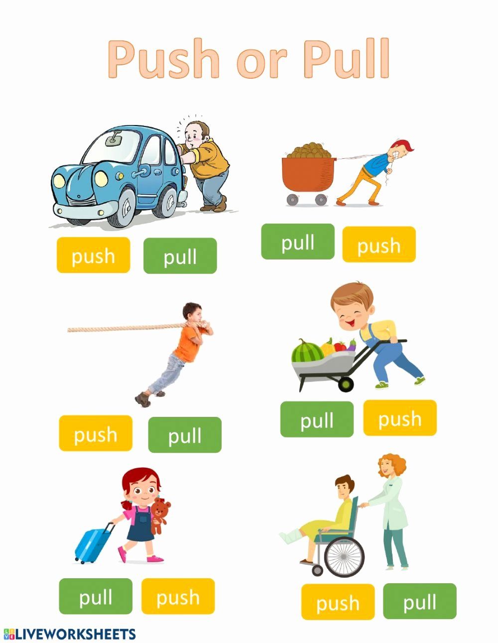 Push And Pull Worksheets For Kids