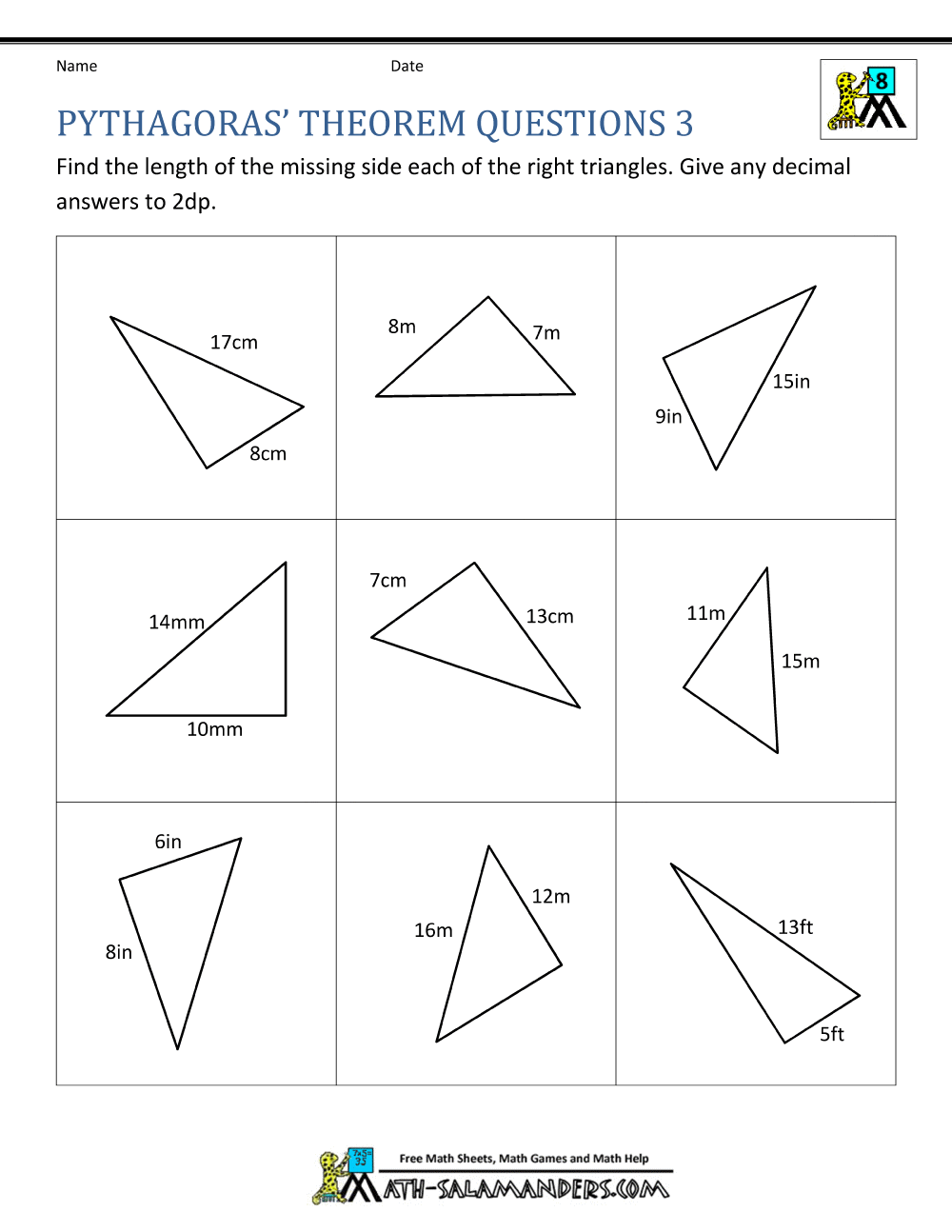 Pythagorean Theorem Practice Worksheet Zipworksheet Com