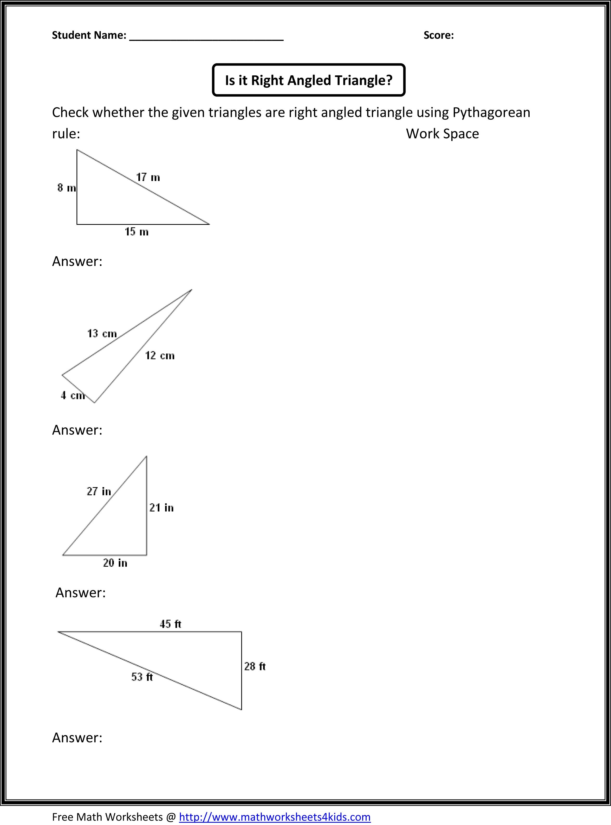 Pythagorean Theorem Review Worksheet Answers