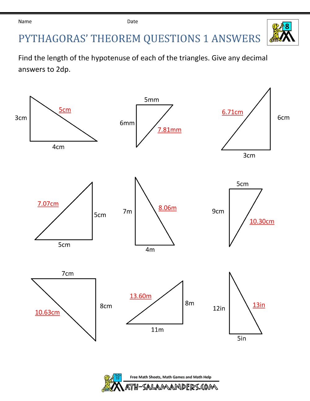 Pythagorean Theorem Worksheet Answer Key Geometry Revealed