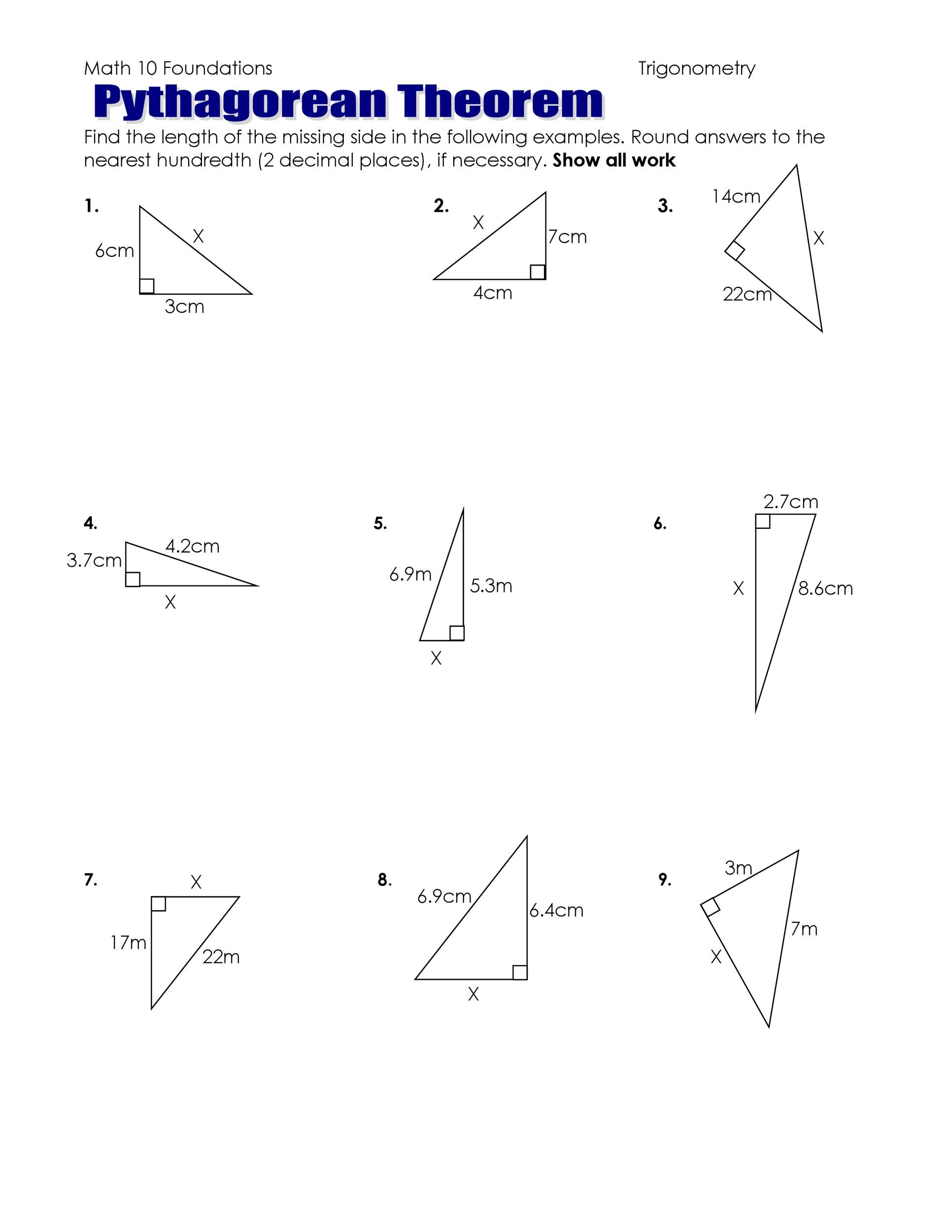 Pythagorean Theorem Worksheet Name Date Per Doc Template Pdffiller