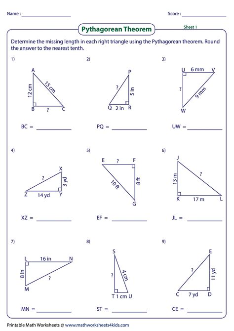 Pythagorean Theorem Worksheet Pdf Kuta