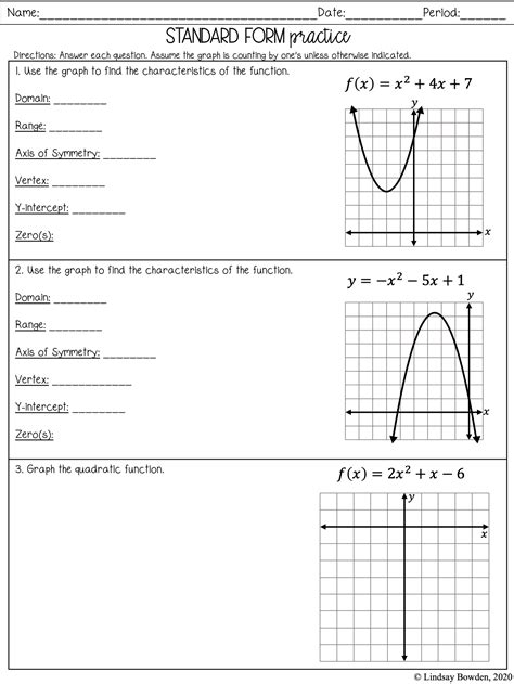 Quadratic Functions Worksheets Pdf