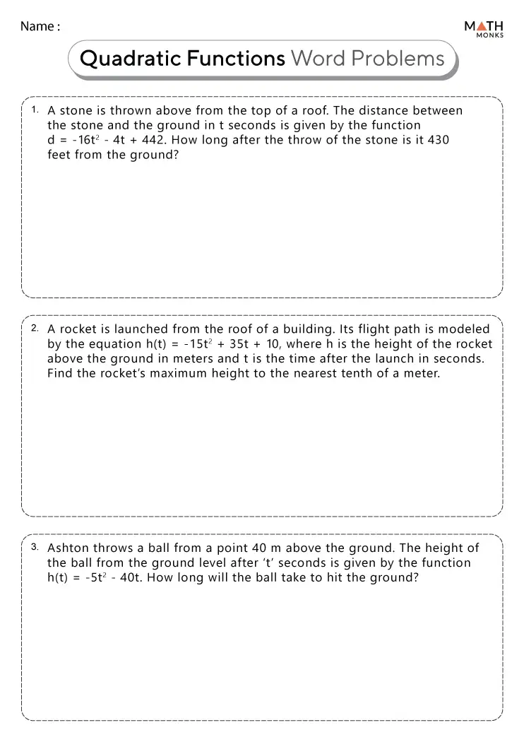 Quadratic Word Problems Worksheet With Answers: Master Key Math Skills