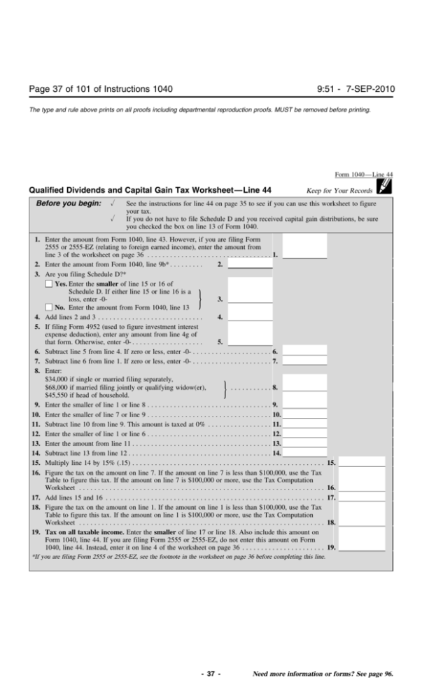 Qualified Dividends And Capital Gain Tax Worksheet Line 16