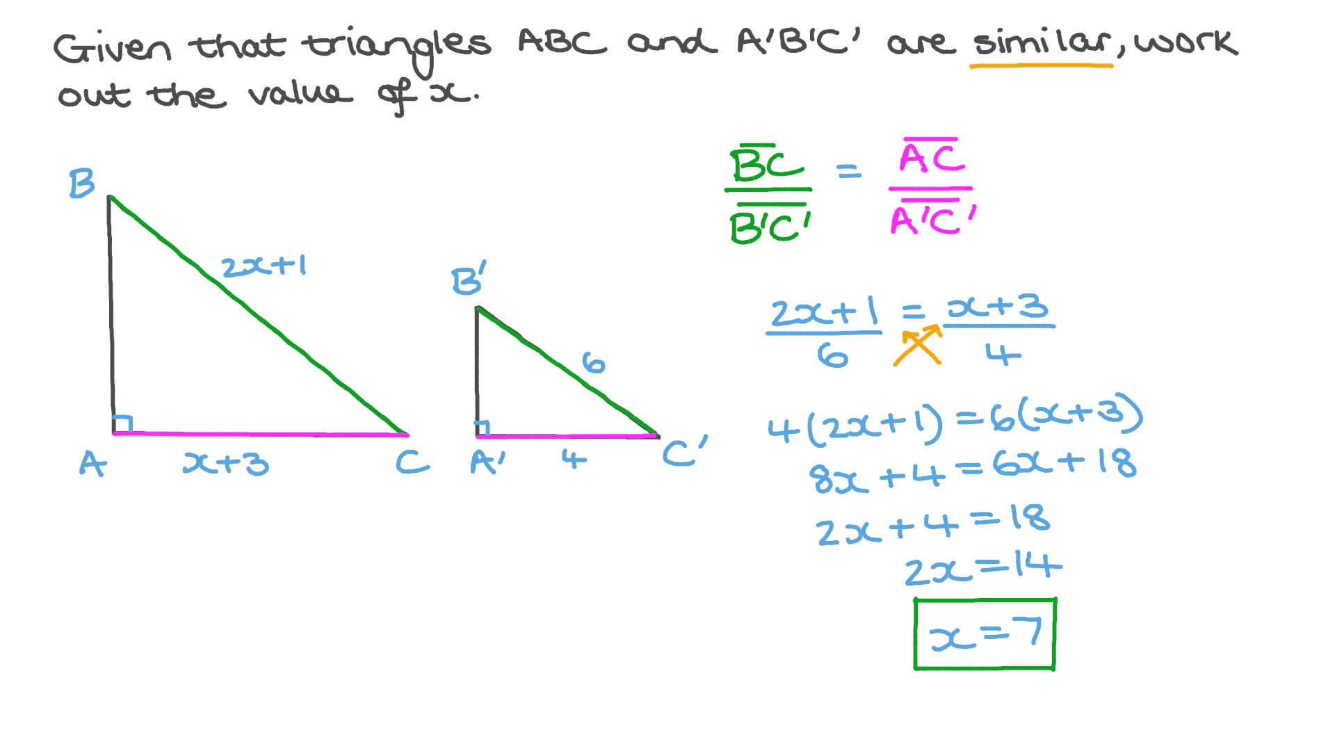 Question Video Using Properties Of Similar Triangles To Solve