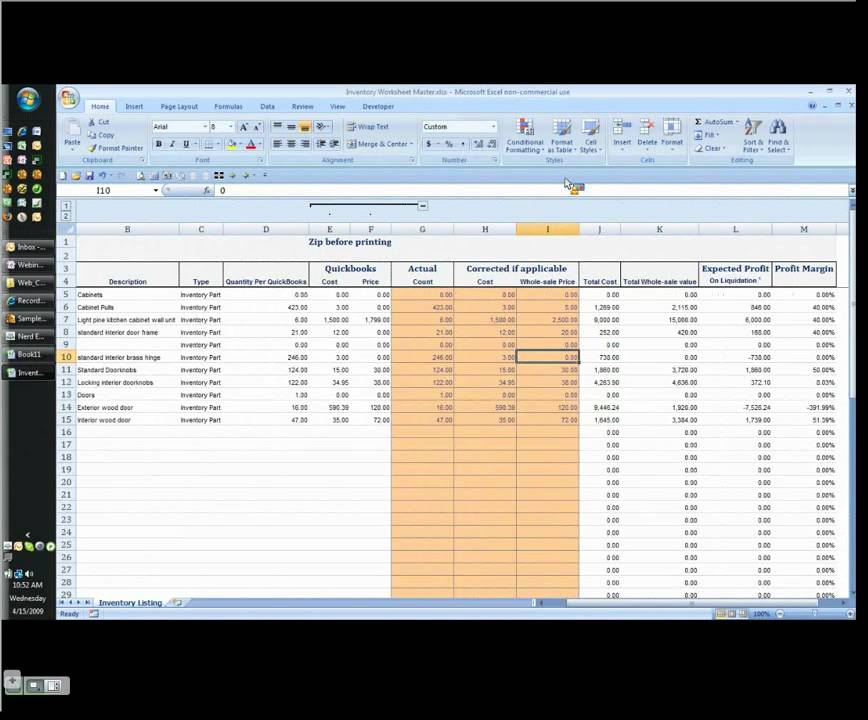 Quickbooks Inventory Template