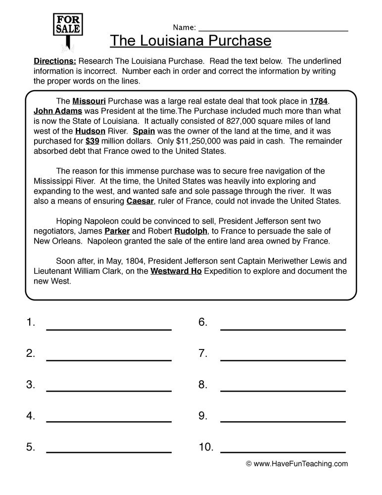 Quiz Amp Worksheet The Louisiana Purchase Study Com