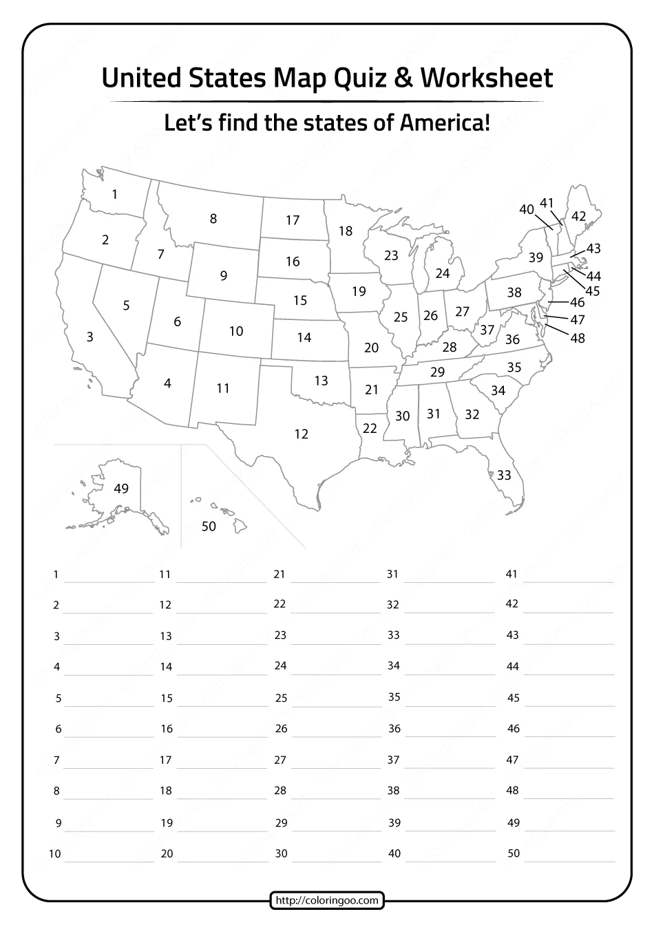 Quiz Worksheet About States States And Capitals Quiz Printable Grades