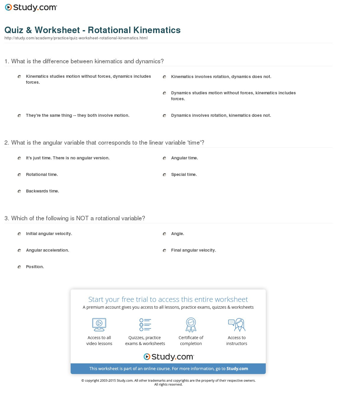 Quiz Worksheet Rotational Motion Calculations Study Com