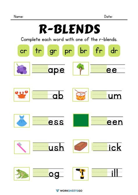 7 Fun R Blends Worksheet Activities