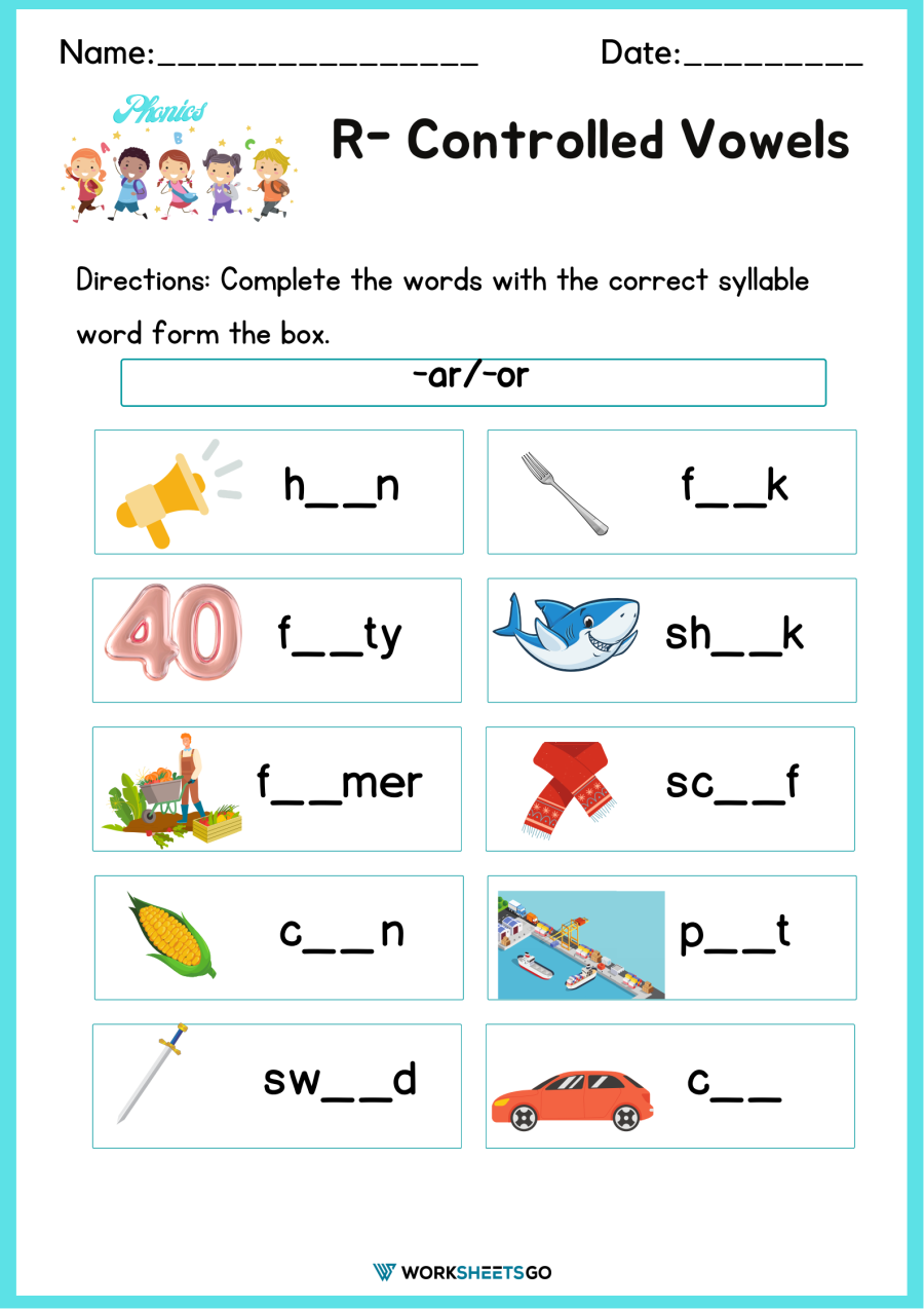 R Controlled Vowels Worksheet: Master Ar, Er, Ir, Or, Ur