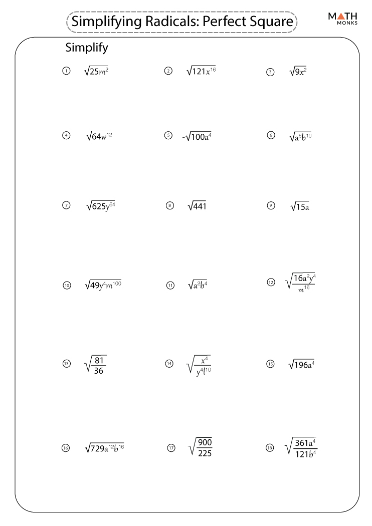 Radical Expressions Worksheet Pdf