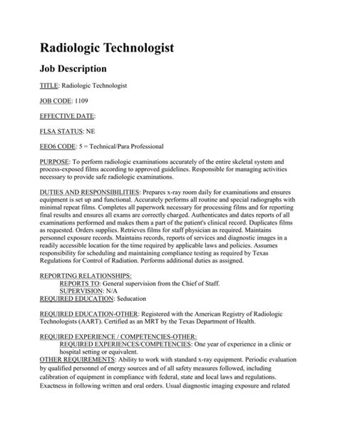 Radiologic Technologist Job Description Salary More