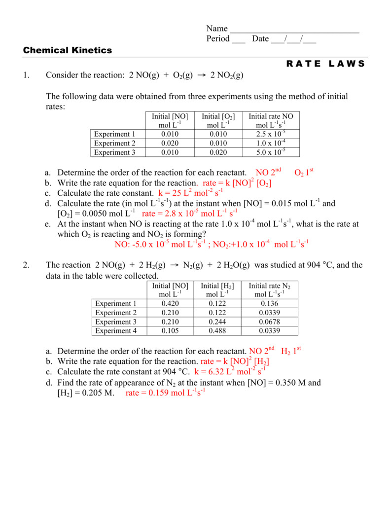 Rate Laws Worksheet Answers: Master Chemical Kinetics Easily