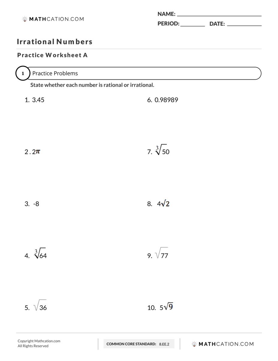 Rational And Irrational Numbers Worksheet Answers Algebra Worksheets