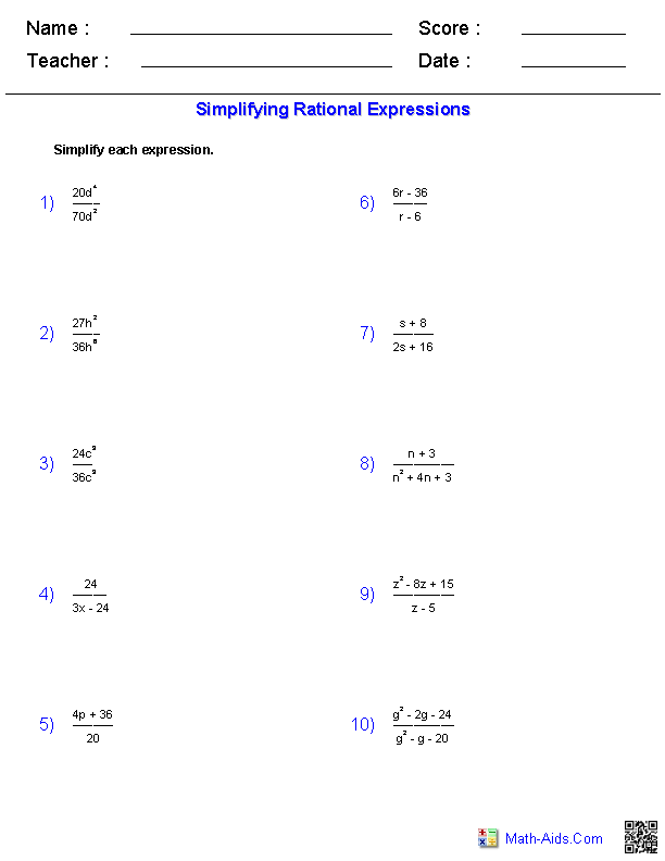 Master Rational Expressions: Your Ultimate Worksheet Guide