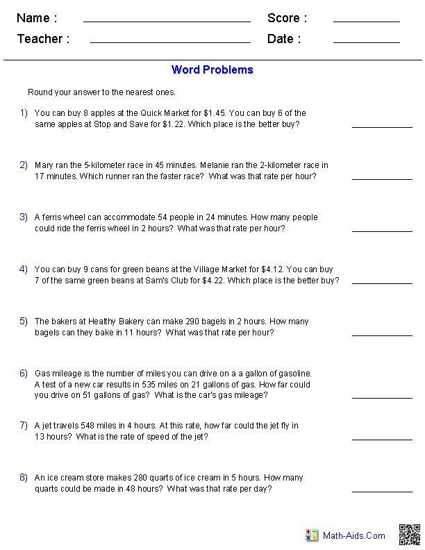 Ratios Worksheets Grade 6 Pdf