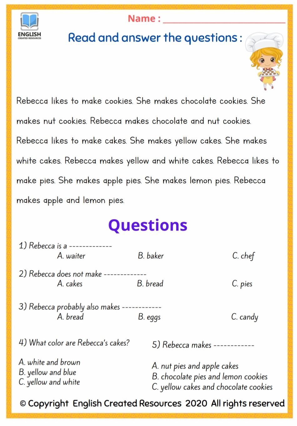 Reading Comprehension Grade 2 English Created Resources 2Th Grade Reading Worksheets Printable