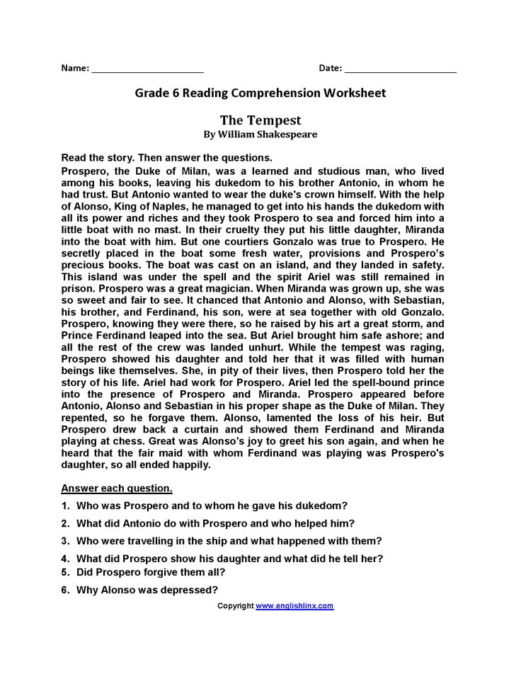 Reading Worksheets Sixth Grade Reading Worksheets