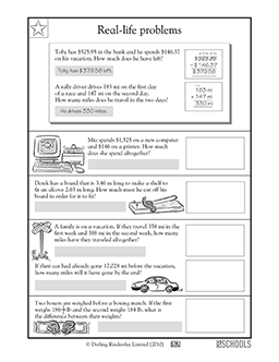 Real World Math Problems Worksheets