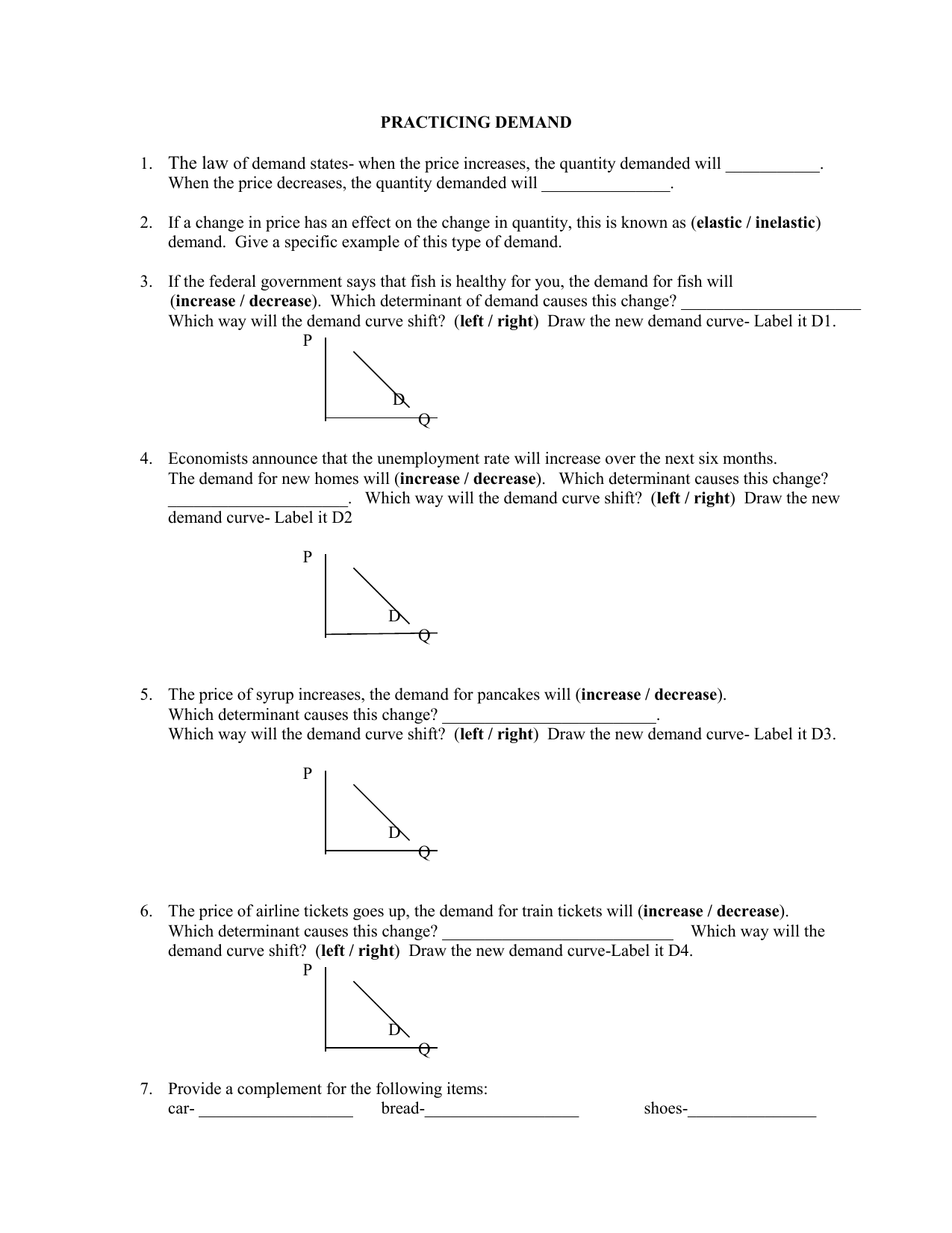 5 Reasons Why Demand Shifts: Worksheet Answers