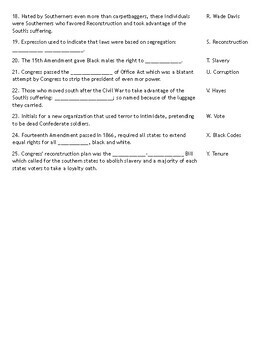 Rebuilding A Divided Nation Matching Worksheet By Laura Arkeketa