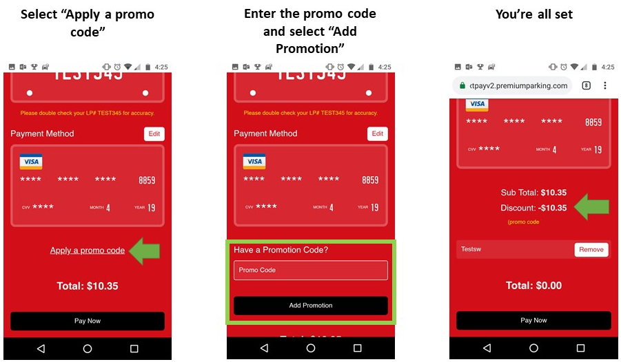 Redeeming Promo Code Textpay Premium Parking Support