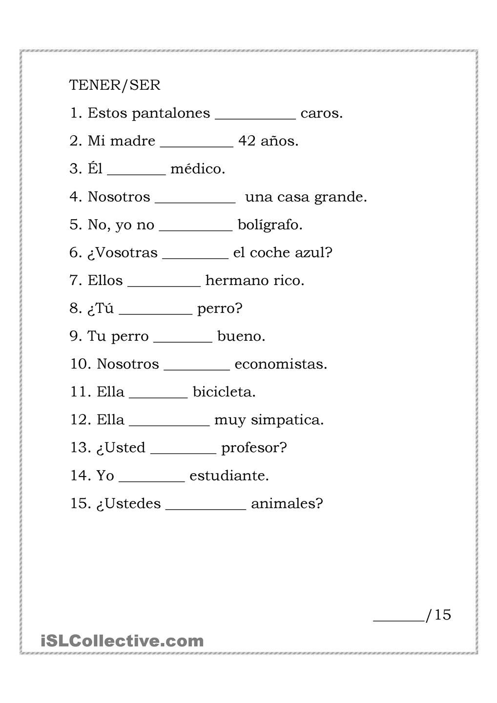 Related Searches Tener Worksheet Free