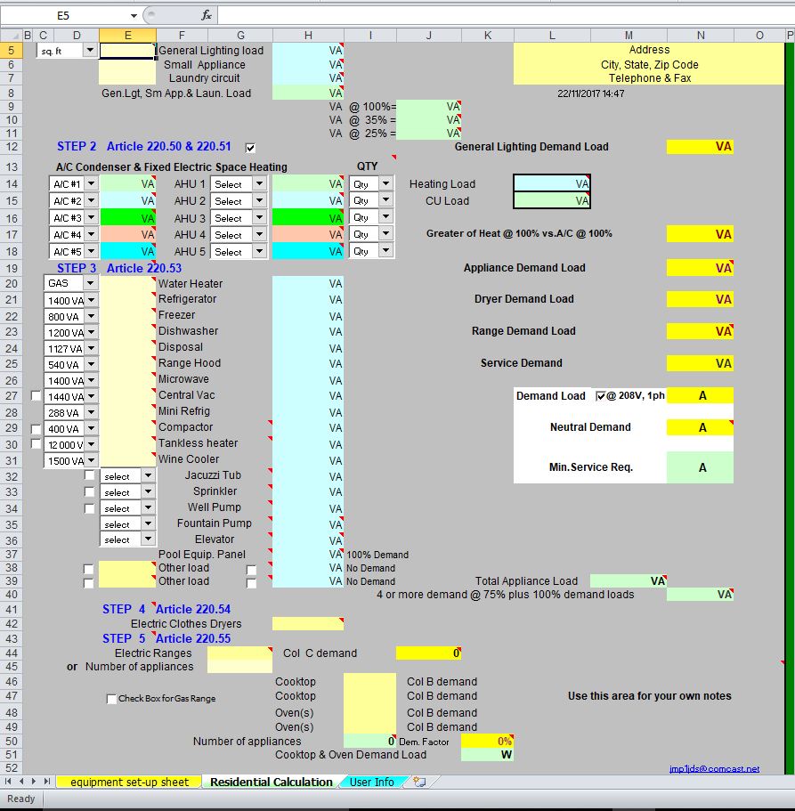 Residential Electrical Load Calculation Spreadsheet With Residential