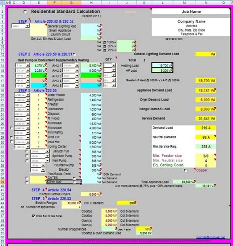 Residential Electrical Load Calculation Spreadsheet