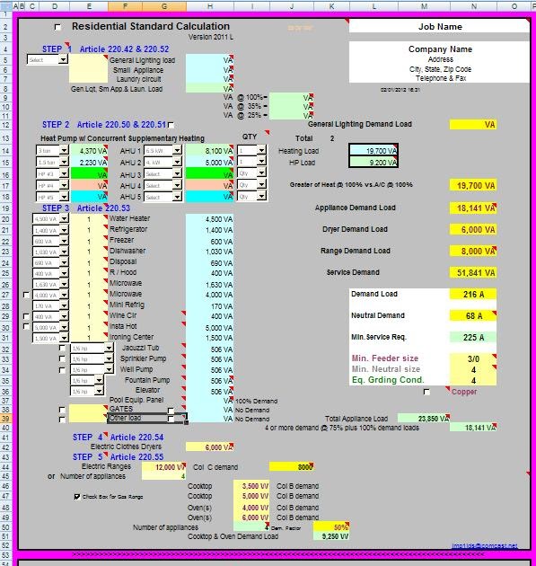 Residential Load Calculation Worksheets Excel