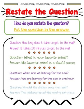 Restate The Question In The Answer Poster Anchor Chart By Teaching Hagborg