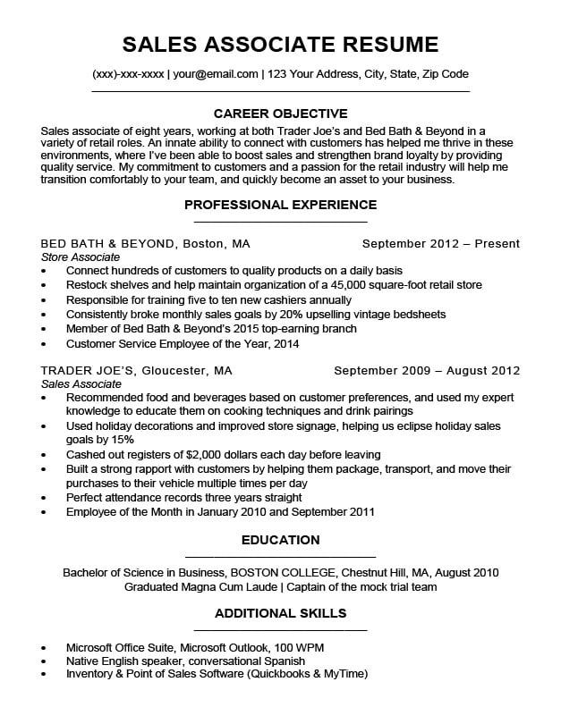 Retail Sales Associate Resume Samples Qwikresume