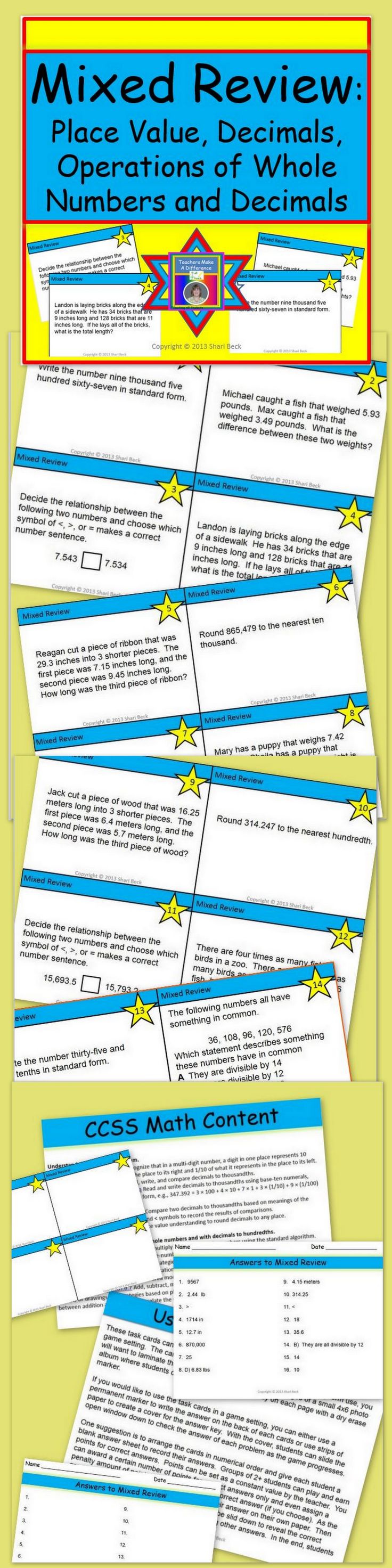 Review Task Cards For Grade 5 Nbt A 1 4 And Nbt B 5 7 By Shari Beck