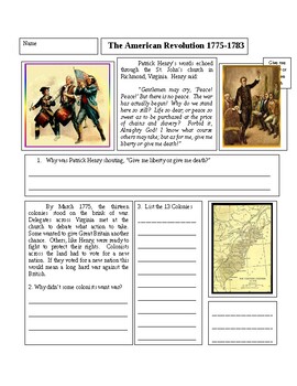 Revolutionary War Worksheets By Secret Agent Teach Tpt