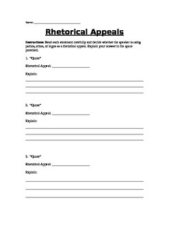 Rhetorical Appeals Worksheet By Iesha Thompson Tpt