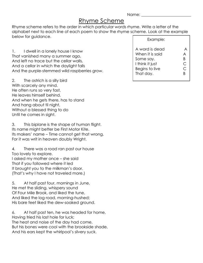 Rhyme Scheme Esl Worksheet By Mrsrubinrhs