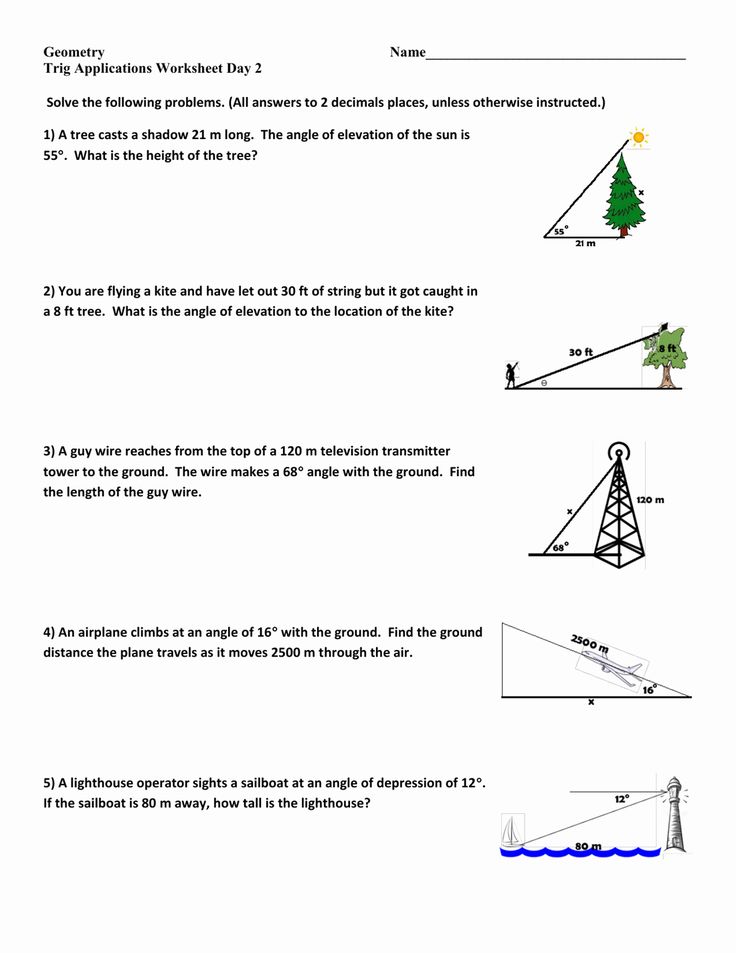 Right Triangle Trigonometry Word Problems Worksheet With Answers Pdf