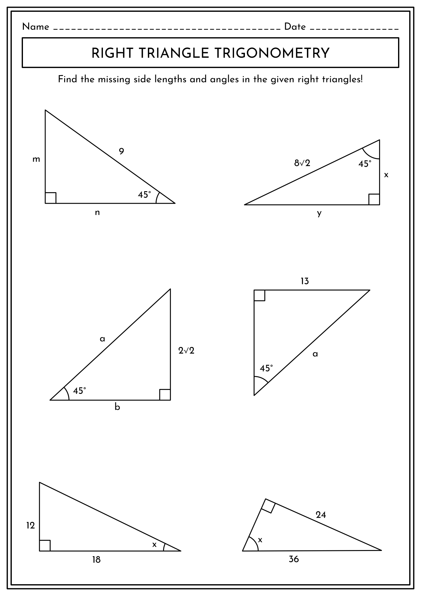 Right Triangles And Trigonometry Practice