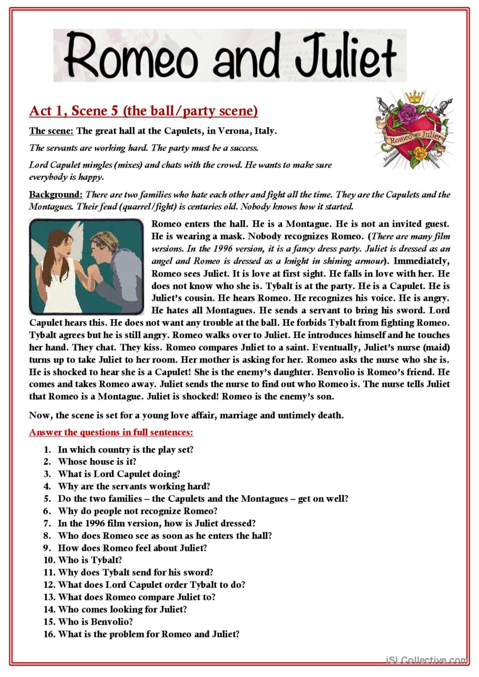 Romeo And Juliet S Prologue Esl Worksheet By Superbabuskina