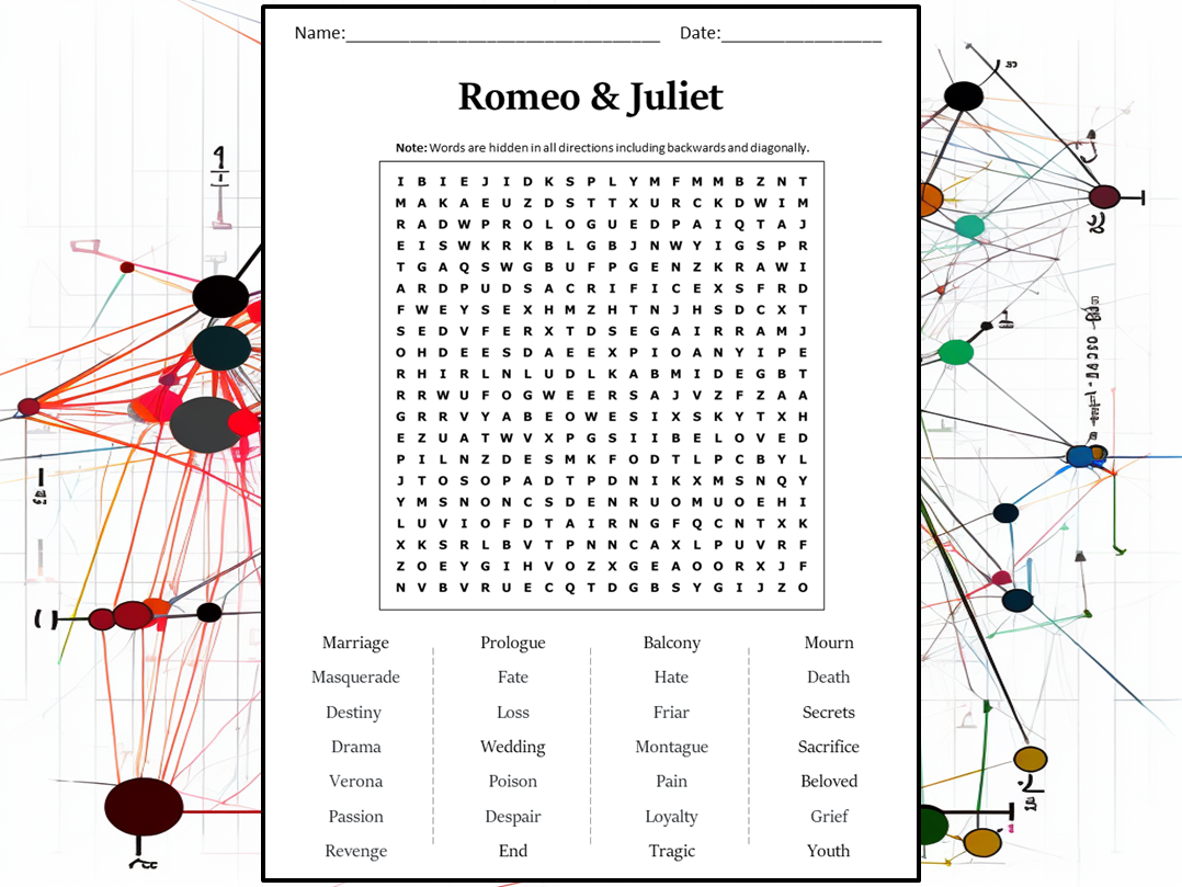 Romeo Juliet Word Search Puzzle Worksheet Ell Early Finisher