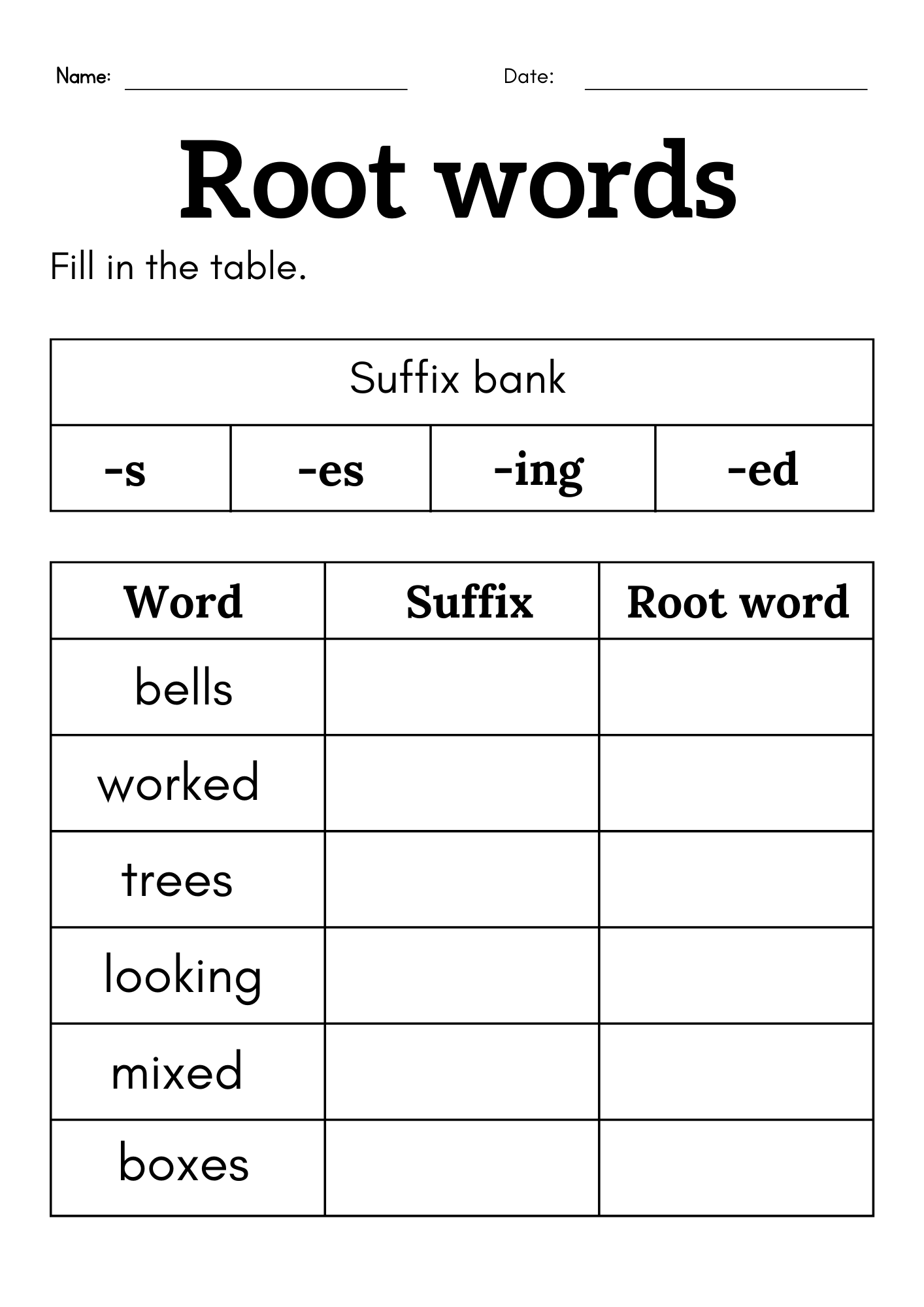 Root Words Worksheet For Grade 1 Or 2 Root Words And Affixes Worksheet For Kids Teaching