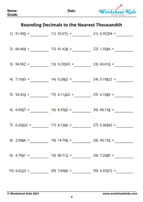 Rounding Decimals 5Th Grade Math Worksheet Greatschools