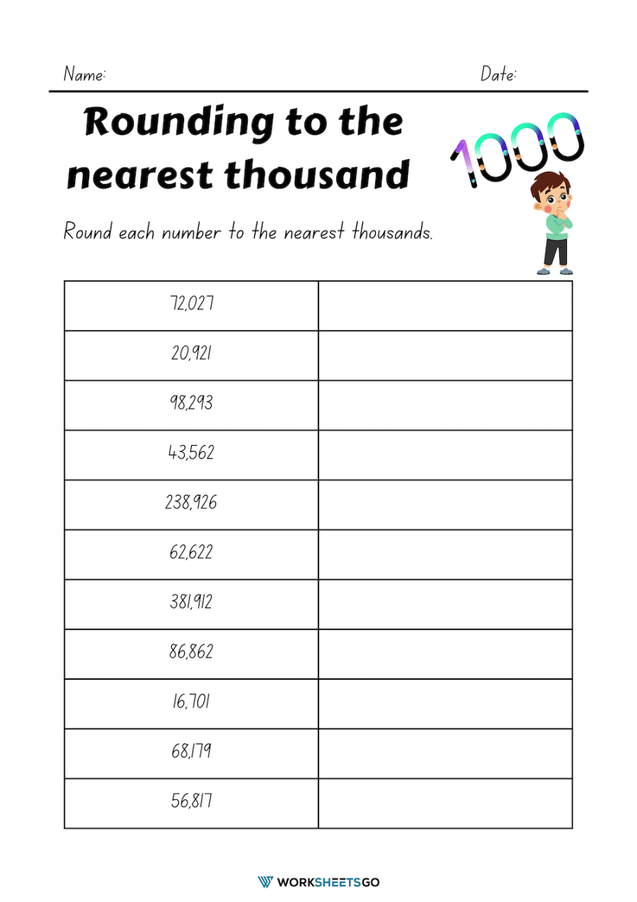 Rounding Numbers Worksheet: Nearest Thousandth Practice