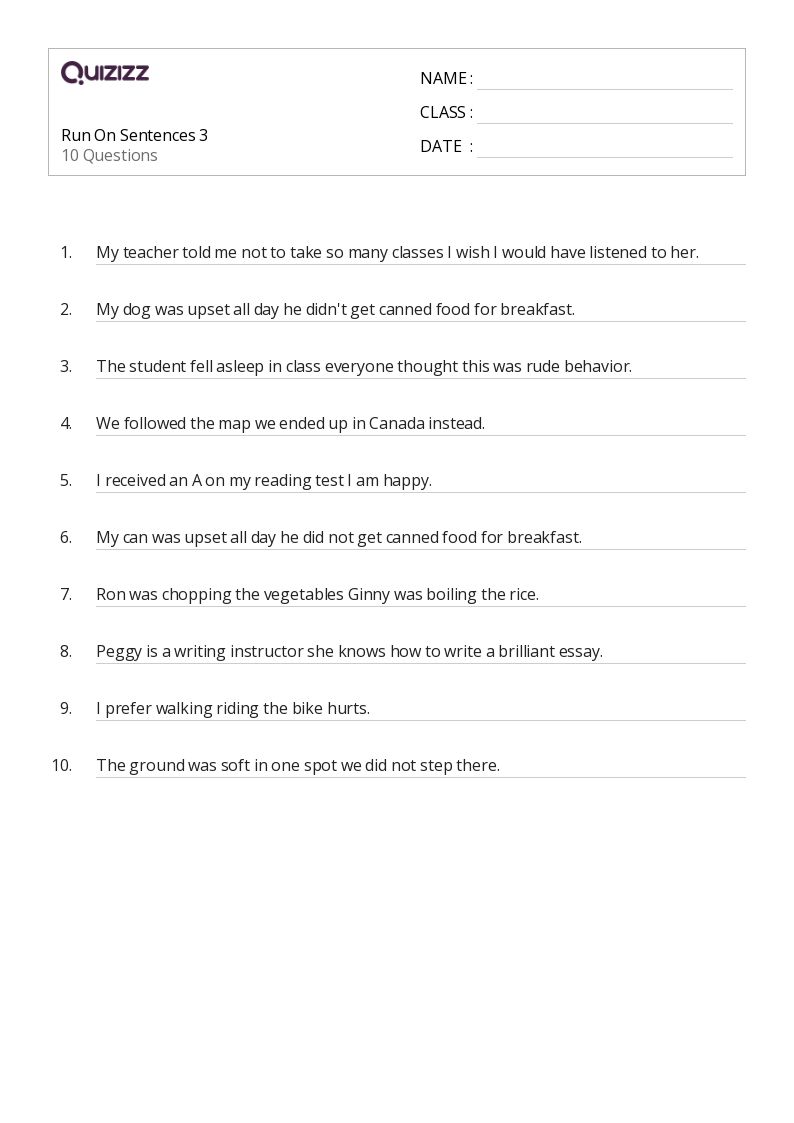 Run-on Sentences Worksheets: Master Your Writing Skills