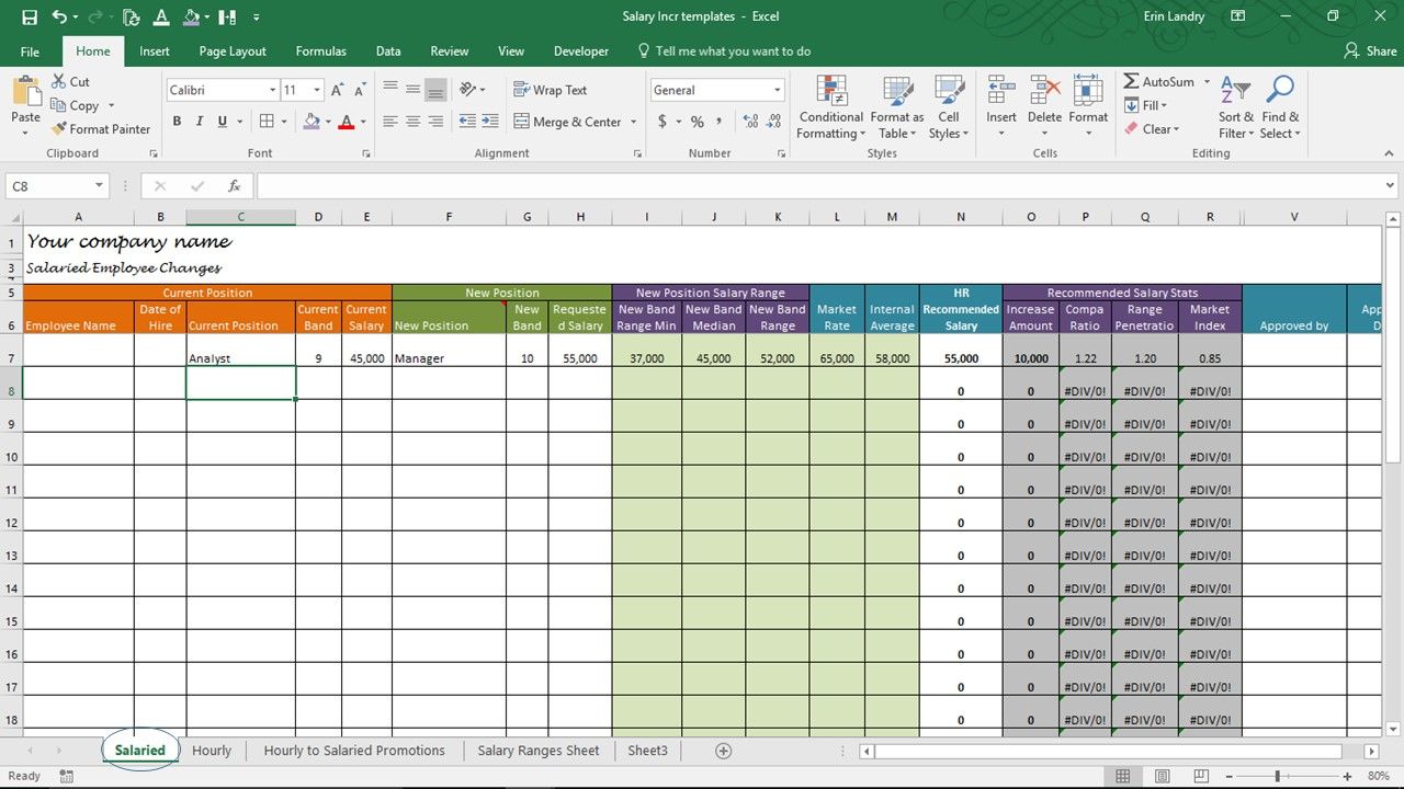 Salary Increase Template Excel Compensation Metrics Calculations